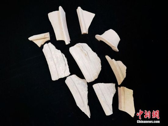 圖為靜寧縣賈河鄉(xiāng)竇坪村出土的彩陶片、紅陶片。 夏劍鋒 攝