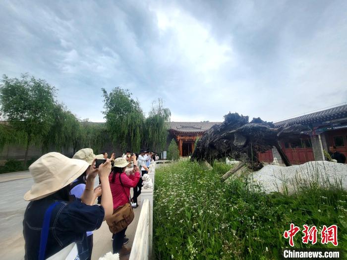 圖為媒體記者在青海永錄民俗參觀采訪。　薛蒂 攝